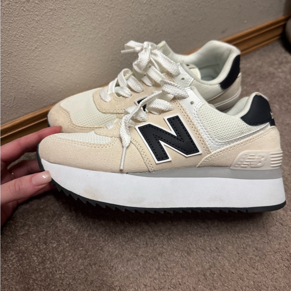 Like new New balance 574+ linen with sea salt and phantom platform style